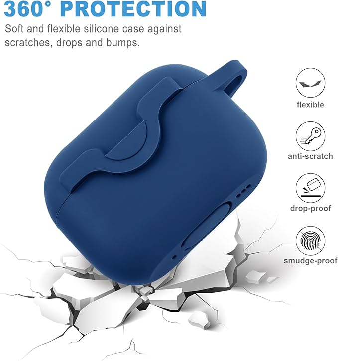 Secure Lock Case for Airpods Pro 2 Case with Cute Bling Keychain, Silicone Protective Case Cover for Airpods Pro 2nd Generation Case Women Girls - Midnight Blue