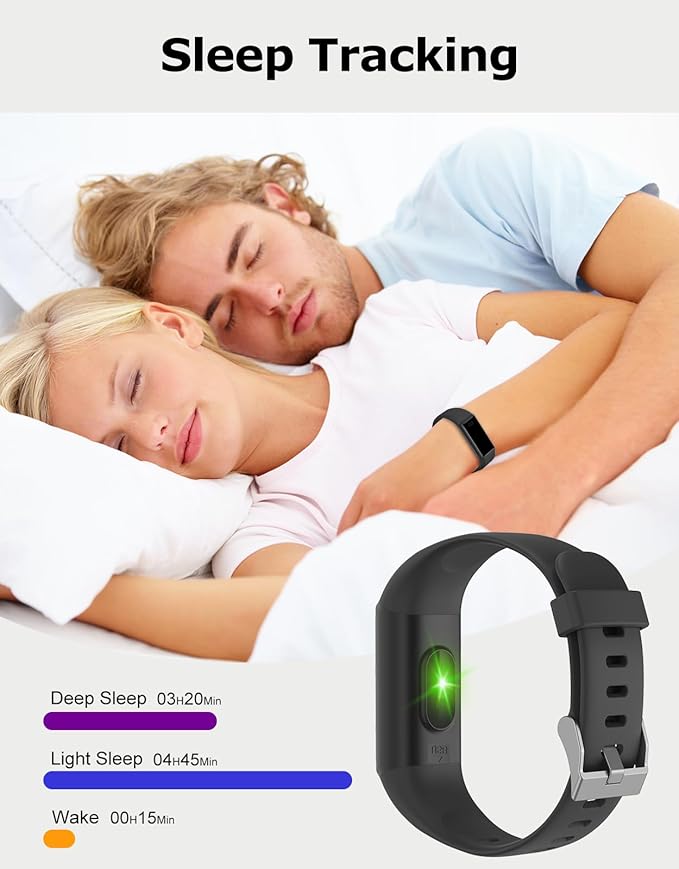 Fitness Tracker, Fitness Watches for Men Women with 24/7 Heart Rate Monitor Sleep Tracker Step/Calorie Counter Stopwatch Pedometer IP68 Waterproof (Dark Black)