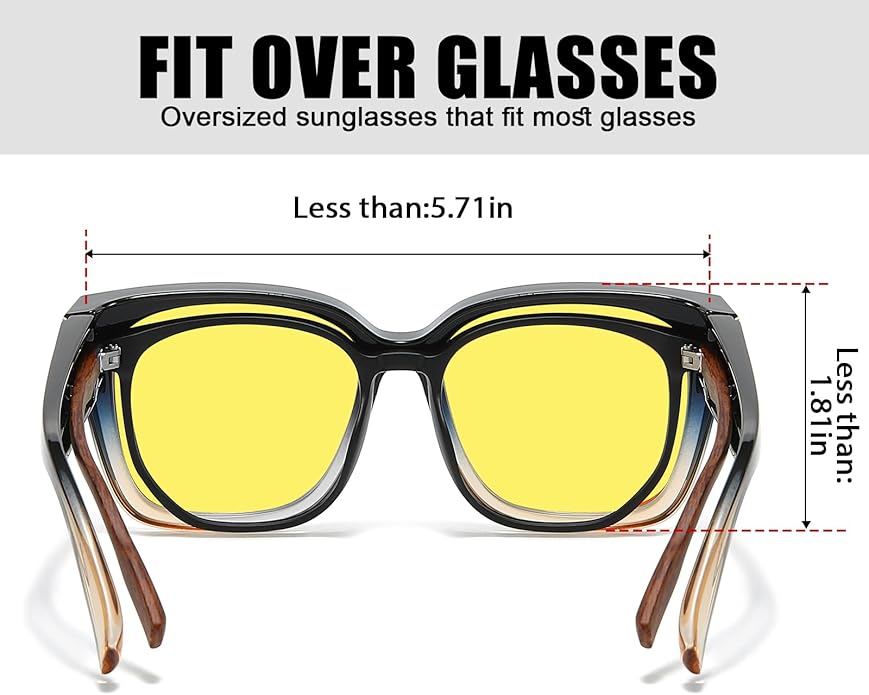 LVIOE 2 Pack Polarized Fit Over Sunglasses for Women Men Oversized Square Over Glasses Sunglasses with UV Protection LS7511