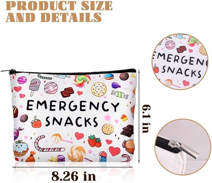 Emergency Snacks Makeup Bag for Women Men Snack Bag for Travel Storage Organizer Bags Snack Lover Birthday Christmas Gift for Women Men Emerency Bag for School Reusable Storage Bags