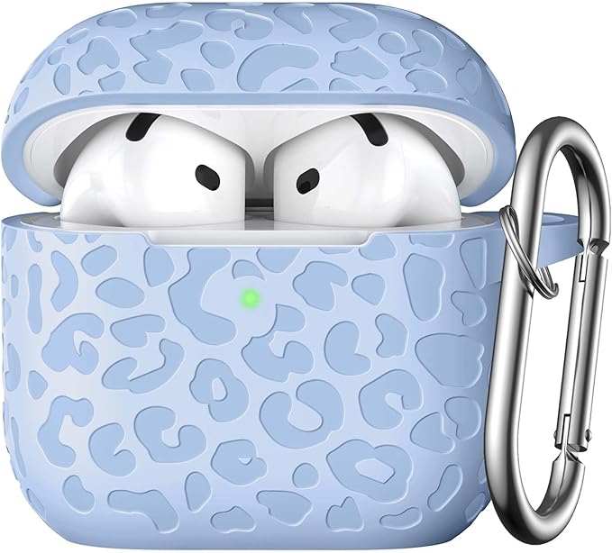Leopard Engraved for AirPods 4 Case Cover 2024,Soft Silicone Protective Case Compatible with Apple AirPods 4th Generation Case for Women,Cute AirPod 4 Case Accessories with Keychain,Lalic