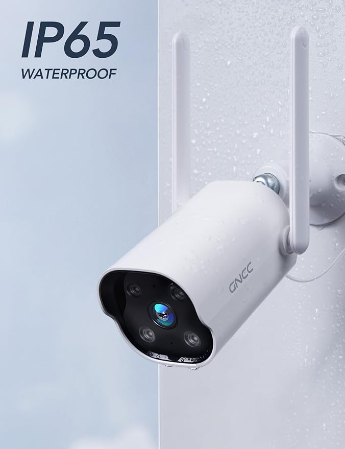 GNCC Security Camera Outdoor, 2K Cameras for Home Security, Color Night Vision, Motion Detection, 2-Way Audio, 24/7 Recording, Cloud & SD Card Storage, IP65 Waterproof, 2.4GHz WiFi, White