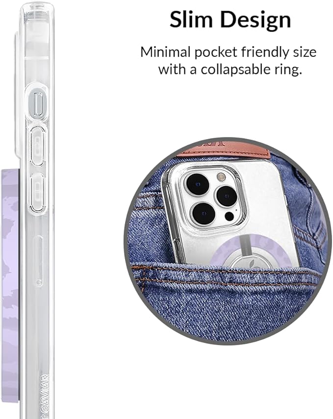 VELVET CAVIAR Compatible with MagSafe Phone Grip - Magnetic Ring Holder with Adjustable Stand - Removable MagSafe Accessories for iPhone 16, 15, 14, 13, 12 (Lilac Purple Leopard)