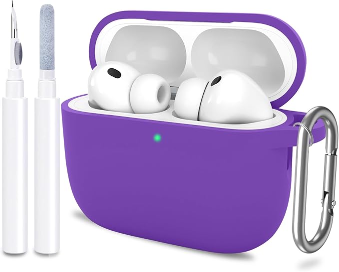 ATUAT for AirPods Pro 3 Case Cover with Cleaner, Protective Soft Silicone Skin with Keychain for Women Men for Apple AirPods Pro 3rd Generation Case(2025), Front LED Visible, Purple