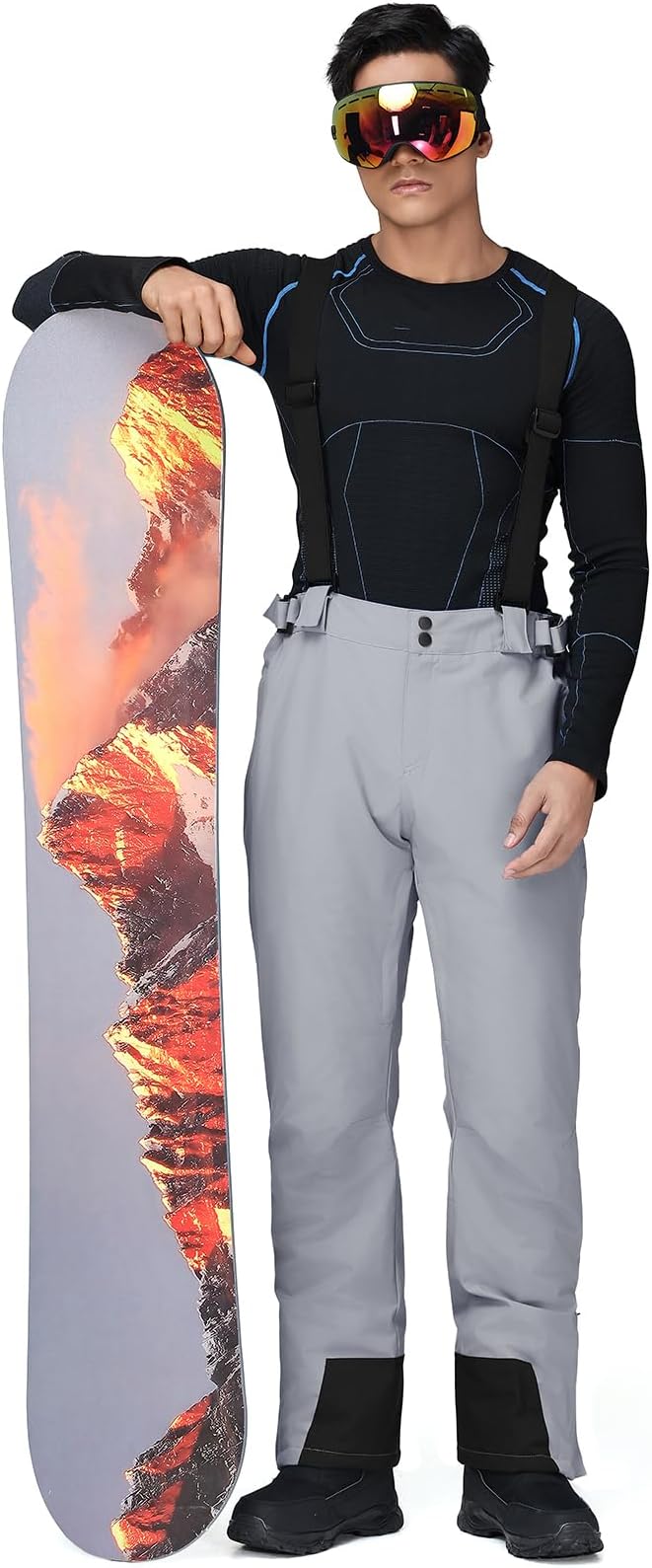 RIUIYELE Men's Ski Pants Insulated Snow Bibs Warm Winter Snowboard Bibs Overalls Waterproof Winterproof with Suspenders
