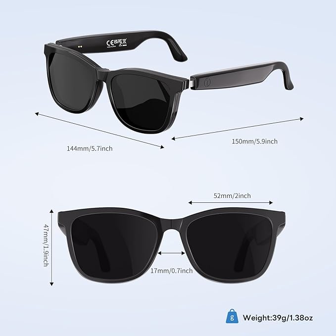 Smart Glasses with Bluetooth, 2-in-1 Magnetic Sunglasses (Blue Light Blocking & UV400), Bluetooth Glasses for Men/Women with Voice Assistant, Smart Sunglasses for Outdoor (With Black Lenses)