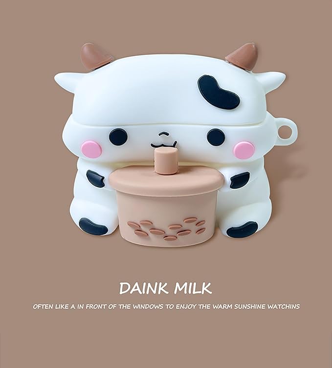 Compatible with Airpods Pro 2nd Generation Case 2022, Cute AirPods Pro 2 Case Cartoon, Kawaii Soft Silicone Protective Cover for Apple New Airpods Pro2 for Men Women (Boba Tea Cow)