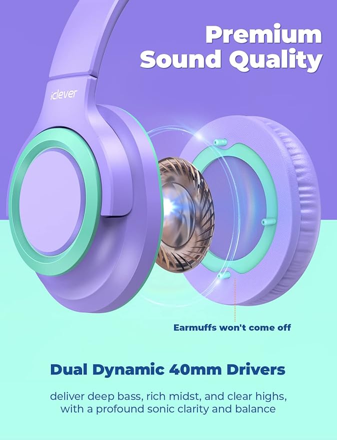 iClever 2Pack Kids Headphones with Sharing Splitter - 85dBA Safe Volume Limited - HS22 Wired Headphones for Kids Teens, Tangle-Free 3.5mm Jack Foldable Stereo Headphone for School/Tablet/Travel