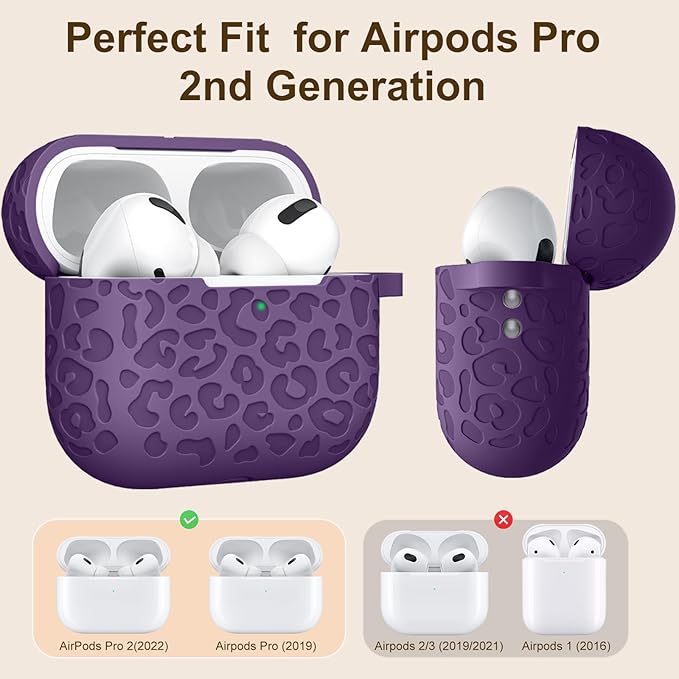 Fashion Engraving Leopard Case Compatible for Airpods Pro 2 Case Cover 2022/Airpod Pro Case Cover,Soft Silicone for Airpods Pro 2nd Generation Case,Front LED Visible