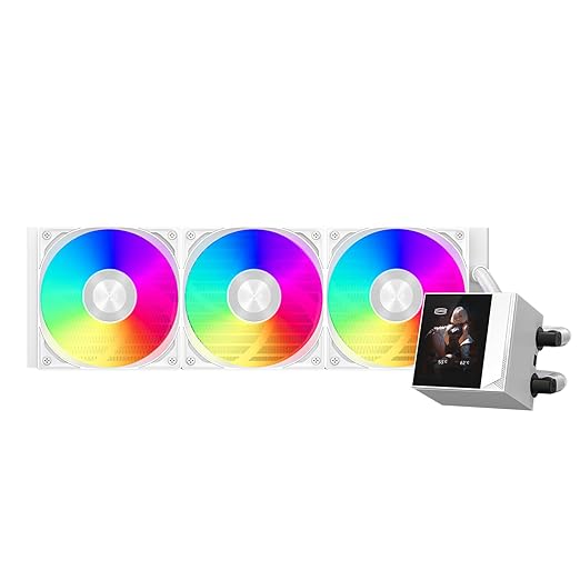 PCCOOLER CPU Cooler, 360mm AIO Liquid Cooling, High-Performance Pump, 2.4” IPS Display, CPS ARGB Water Cooling with Quiet F5 R120 Fans(DC360 White)