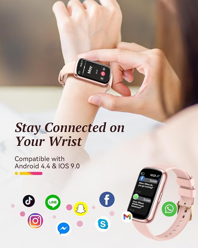 RUXINGX Fitness Tracker for Women Men Smart Watch: Smart Watch for Women 24H Heart Rate Monitor Blood Oxygen Sleep Step Calorie Tracking 5ATM Waterproof Pink