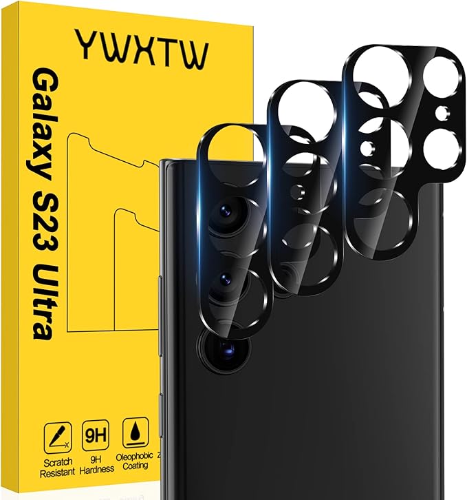 YWXTW 3 Pack for Samsung Galaxy S23 Ultra Camera Lens Protector, 9H Tempered Glass S23 Ultra Camera Cover, Anti Scratch, Case Friendly