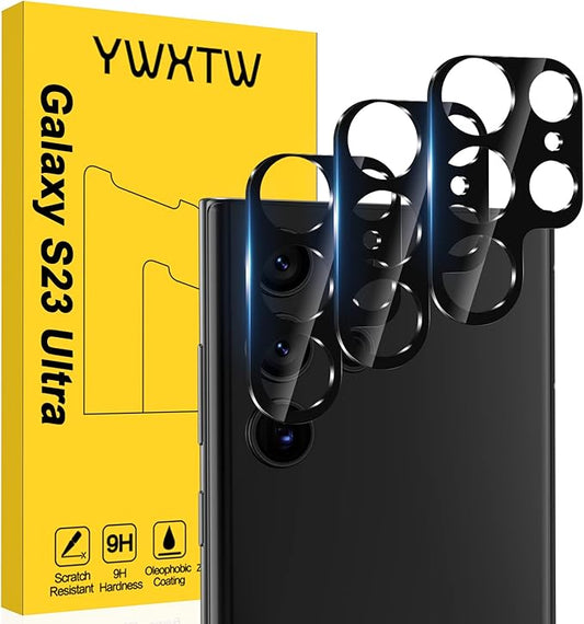 YWXTW 3 Pack for Samsung Galaxy S23 Ultra Camera Lens Protector, 9H Tempered Glass S23 Ultra Camera Cover, Anti Scratch, Case Friendly