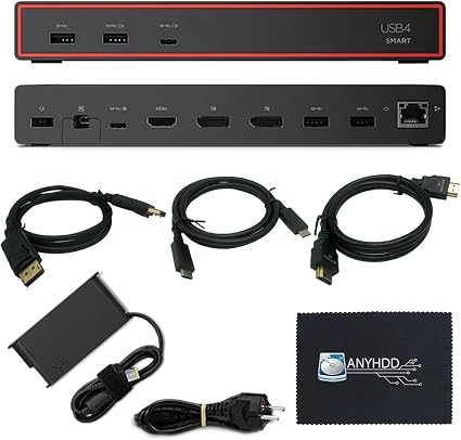 Lenovo 40BC0100US USB4 Smart Dock 5500 for Laptops with 135W Adapter, HDMI, DisplayPort, USB C Cables & Cloth - Docking Station