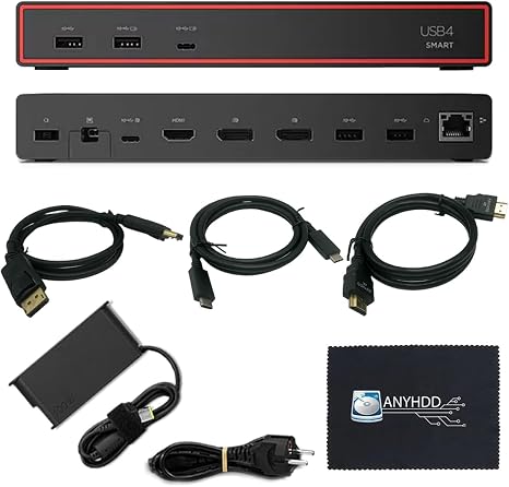 Lenovo 40BC0100US USB4 Smart Dock 5500 for Laptops with 135W Adapter, HDMI, DisplayPort, USB C Cables & Cloth - Docking Station