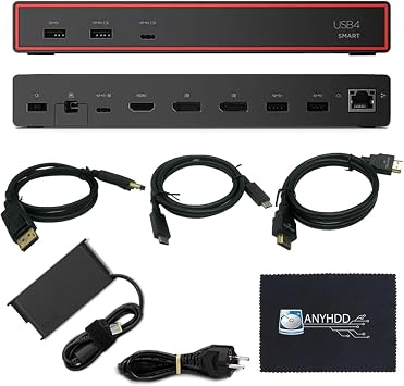 Lenovo 40BC0100US USB4 Smart Dock 5500 for Laptops with 135W Adapter, HDMI, DisplayPort, USB C Cables & Cloth - Docking Station