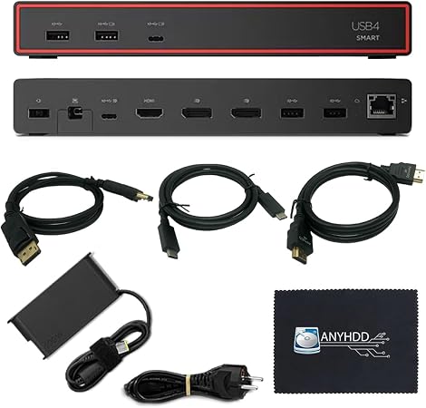 Lenovo 40BC0100US USB4 Smart Dock 5500 for Laptops with 135W Adapter, HDMI, DisplayPort, USB C Cables & Cloth - Docking Station