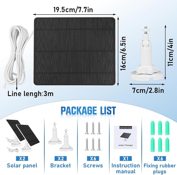 Solar Panel Charger Compatible with Arlo Pro 3/Pro 4/Pro 5S/Pro 3 Floodlight/Ultra/Ultra2, 5W 5V Solar Panel Continuous Power Supply, 9.8ft Cable, IP65 Waterproof, 360° Adjustable Bracket, 2 Pack
