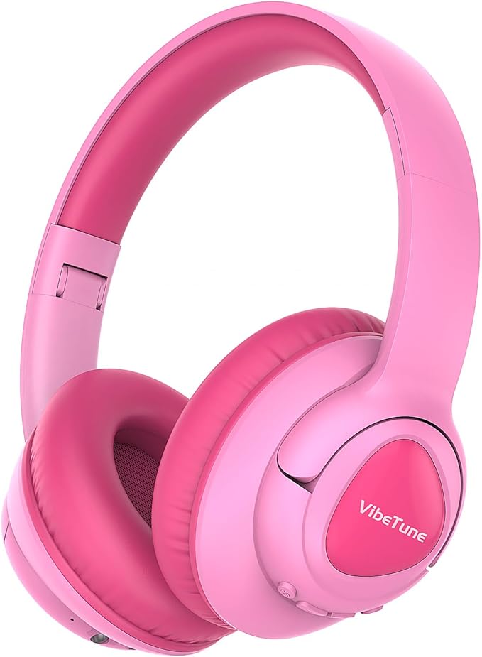 VibeTune Kids Bluetooth Headphones, 60H Playtime, Volume Limited 85/94dB, Bluetooth 5.4, Type-C Fast Charging, Foldable Wireless Headphones for Kids, Toddler Headsets with HD Mic-Pink