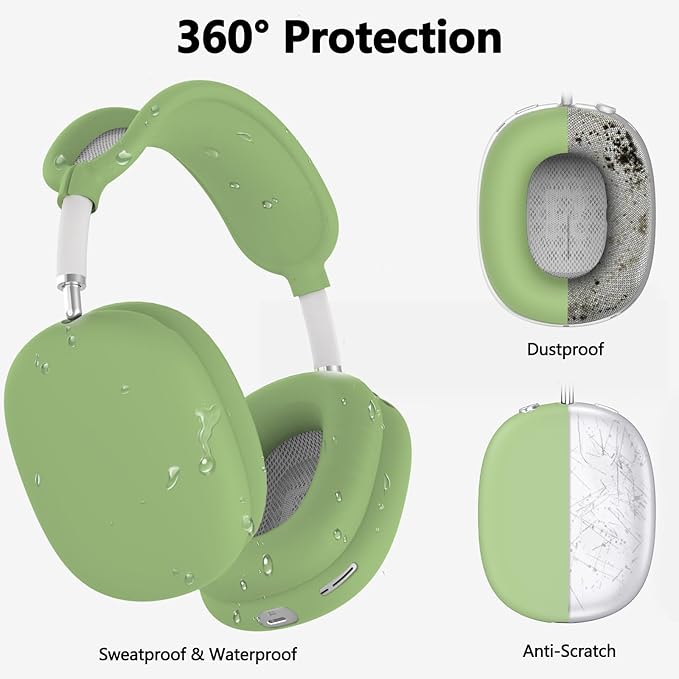 Silicone Case Cover for AirPods Max, Ear Pad Case Cover/Ear Cups Cover/Headband Cover for AirPods Max Headphones, Accessories Soft Silicone Protector for Apple AirPods Max New USB-C (2024) (Green)