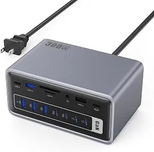 20-in-1 USB Docking Station,300W Charging Station,Triple Display USB-C Hub with 2x4K HDMI,DP,VGA,Ethernet,7 USB-A/C Ports,5Gbps USB-A/C Ports,SD/TF,Audio,100W PD Fast Laptop Charger for Windows/macOS