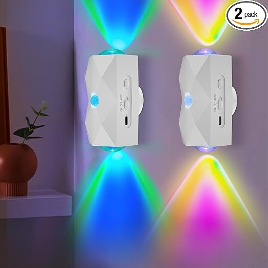 LED Wall Mounted Lights Battery Operated Wall Lamp 2 Pcs with Motion Sensor 1500mAh Rechargeable Wall Lights, Up/Down Lighting Design, Cordless Light for Bedroom Living Room Hallway Decor (white)
