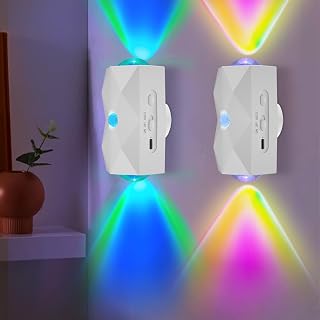 LED Wall Mounted Lights Battery Operated Wall Lamp 2 Pcs with Motion Sensor 1500mAh Rechargeable Wall Lights, Up/Down Lighting Design, Cordless Light for Bedroom Living Room Hallway Decor (white) - Image 1