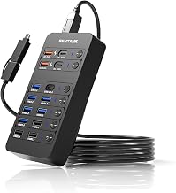 Powered USB Hub,14 Ports USB Data Hub Splitter with 6 USB 3.0 Port,4 Charging Port,1 USB-C 3.0 Data Port,1 PD 60W Charging Port w LED Individual On/Off Switches for MacBook,Mac Pro,Laptop/PC