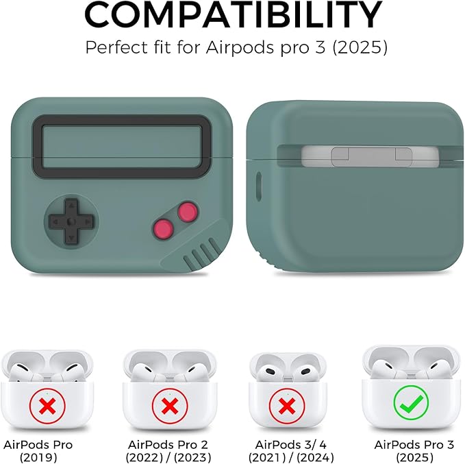 for AirPods Pro 3 Case - 2025 Silicone Game Console Design Case for Apple AirPods Pro 3rd Generation, Cute Airpod Pro 3 Cover for Men/Women (Pine Green)