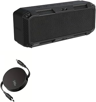 BoxWave Cable Compatible with Raycon Impact Speaker - PD miniSync (240W), Retractable PD 240W Portable USB Type-C Cable - Jet Black