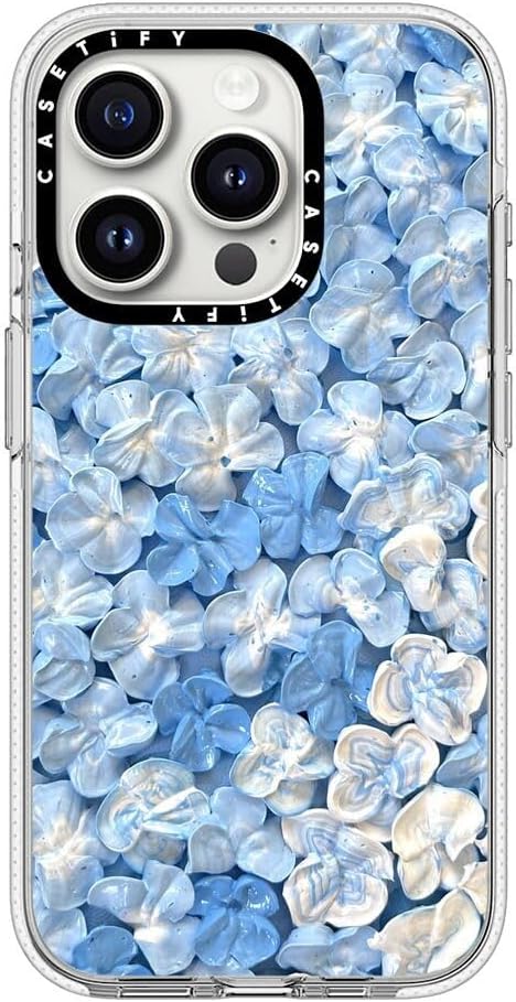 CASETiFY Clear iPhone 15 Pro Case [Not Yellowing / 6.6 ft. 3X Military Grade Drop Protection/Compatible with Magsafe] - Blue Hydrangea - Clear
