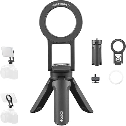 GODOX Magnetic Phone Stand Foldable Dual-Side Mount Tripod Holder with N52 Magnet Portable Multi-Position Design for 12-17 MA5R Light Camera Accessories
