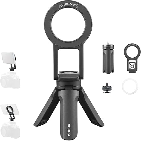 GODOX Magnetic Phone Stand Foldable Dual-Side Mount Tripod Holder with N52 Magnet Portable Multi-Position Design for 12-17 MA5R Light Camera Accessories