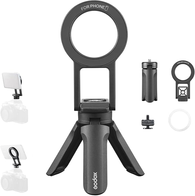 GODOX Magnetic Phone Stand Foldable Dual-Side Mount Tripod Holder with N52 Magnet Portable Multi-Position Design for 12-17 MA5R Light Camera Accessories