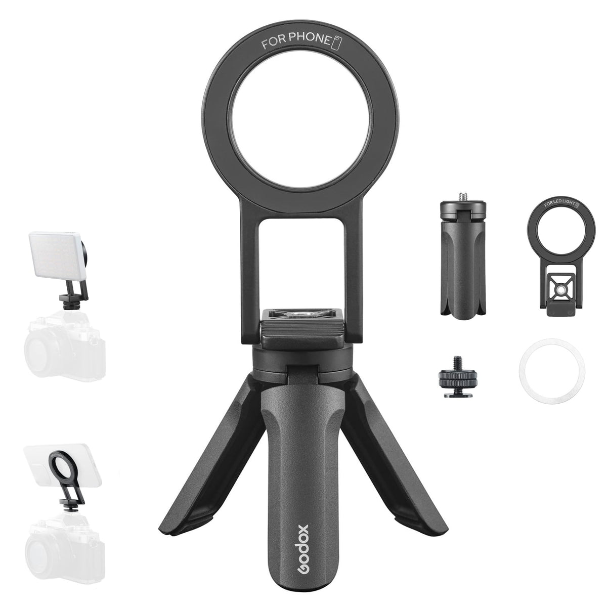 GODOX Magnetic Phone Stand Foldable Dual-Side Mount Tripod Holder with N52 Magnet Portable Multi-Position Design for 12-17 MA5R Light Camera Accessories