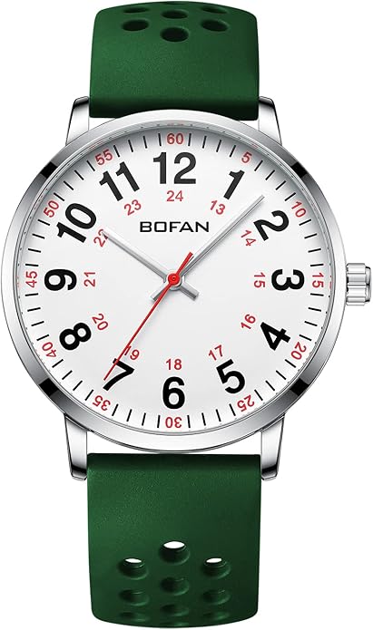 BOFAN Nurse Watch for Medical Professionals,Students,Doctors with Easy to Read Dial,Second Hand and 24 Hour,Soft and Breathable Silicone Band,Water Resistant