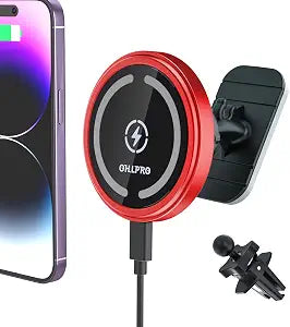OHLPRO for MagSafe Car Mount Charger iPhone Wireless Car Charger, Red