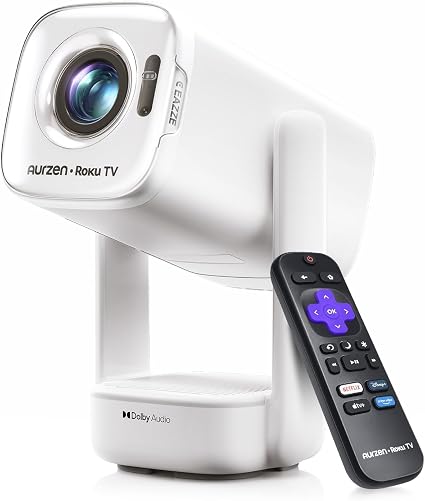 Aurzen Roku TV D1R air USB-C Powered Smart Portable Outdoor Projector White
