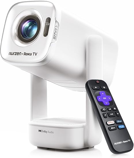 Aurzen Roku TV D1R air USB-C Powered Smart Portable Outdoor Projector White