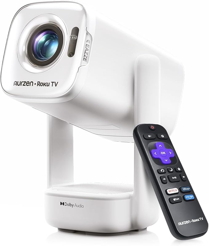 Aurzen Roku TV D1R air USB-C Powered Smart Portable Outdoor Projector White