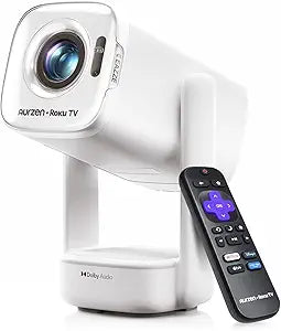 Aurzen Roku TV D1R air USB-C Powered Smart Portable Outdoor Projector White