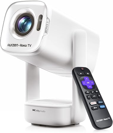 Aurzen Roku TV D1R air USB-C Powered Smart Portable Outdoor Projector White