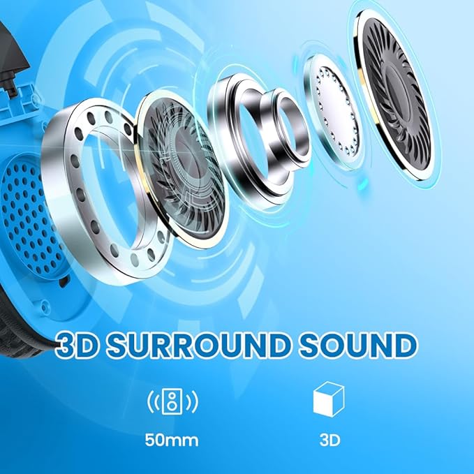Wireless Gaming Headset with Noise Canceling Microphone for PS5, PC, PS4, 2.4G/Bluetooth Gaming Headphones with USB and Type-c Connector, Wired Mode for Controller - Blue