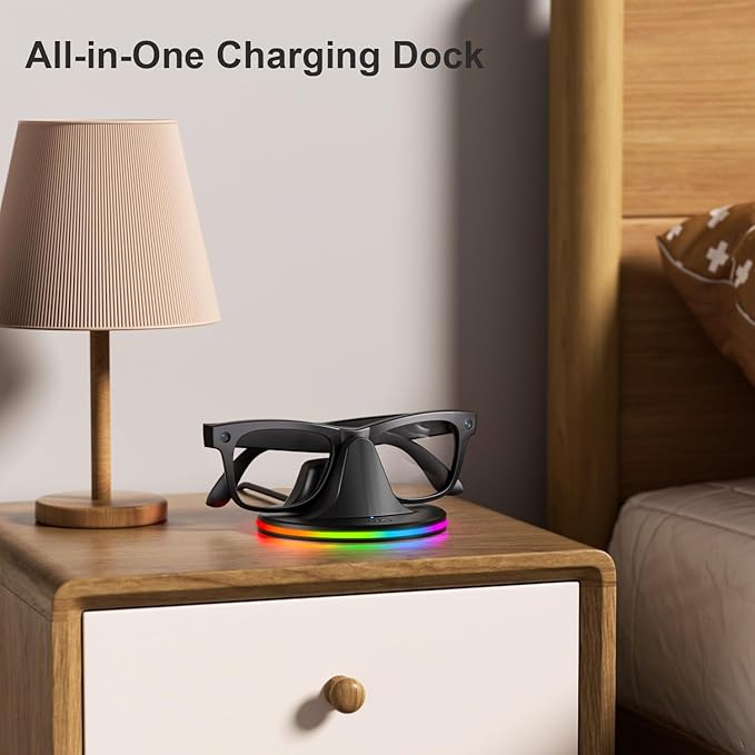 Charging Dock for Meta Glasses Ray-Ban: Wayfarer, Skyler, Headliner & Oakley HSTN Smart Glasses Charger with LED Power Status Light, Black