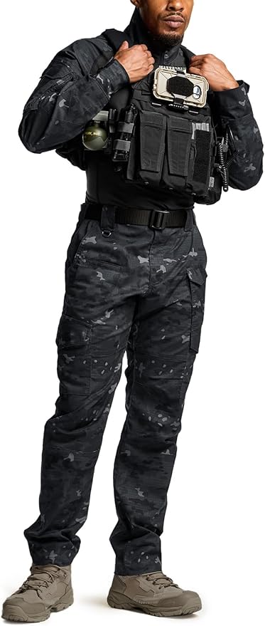 CQR Men's Flex Ripstop Tactical Pants, Water Resistant Stretch Cargo Pants, Lightweight EDC Hiking Work Pants