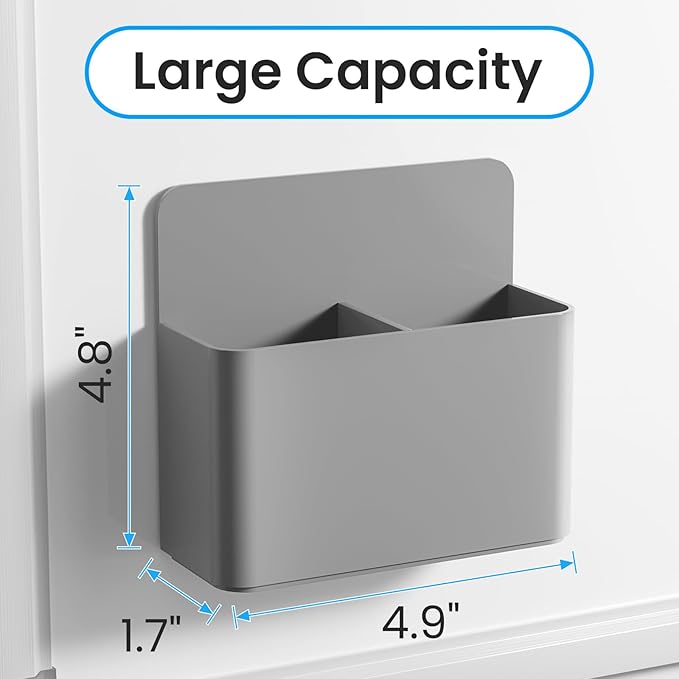 3 Pack Magnetic Pen Holder for Refrigerator, Adjustable Dry Erase Marker Holder for Whiteboard, Locker Pen Holder Magnetic, Adhesive Pencil Cup, Home Office School (Gray)