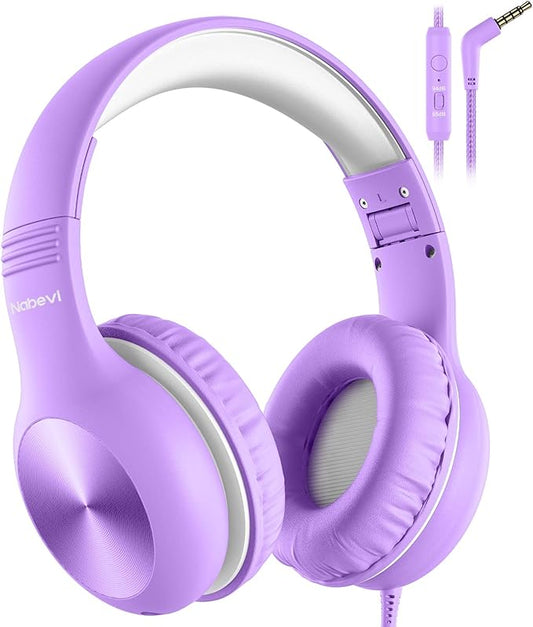 Headphones for Kids for School, Kids Headphones with Microphone, Sharing Function, 85dB/94dB Safe Volume Limit, HD Sound, Over Ear Kid Headphone for School, On-line Study, Travel, Violet