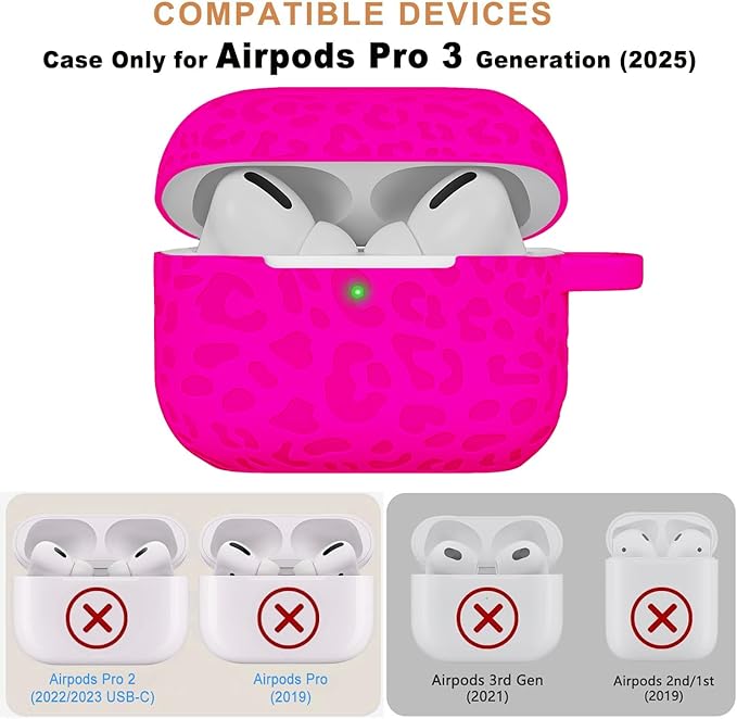 Case Compatible with AirPods Pro 3 Generation 2025 Cover with Keychain, Gawnock Engraved Leopard Skin Soft Cover for AirPods Pro 3 Case Full Protection,Front LED Visible, Rose Red