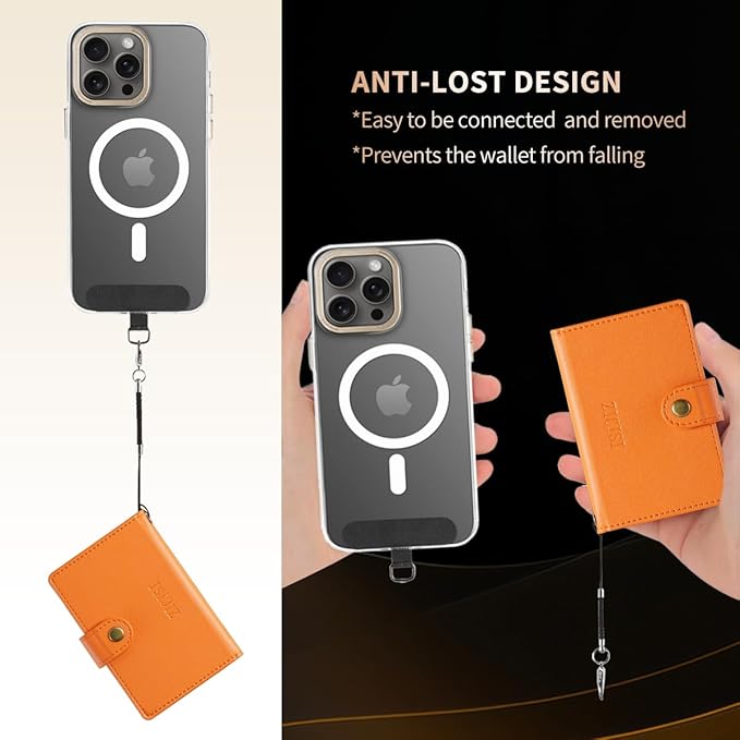 for Apple Magsafe Wallet,PU Leather Magnetic Wallet for iPhone 16/15/14/13/12 pro Max/Mini/plus,5 Card Holders with RFID Blocking (Orange)