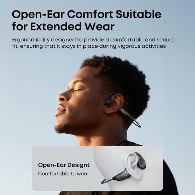 Langsdom BE20 Bone Conduction Sports Headphones with 16GB MP3, Bluetooth 5.4, IP68 Waterproof, Open-Ear Running Headset with Mic, 8.5H Playtime, Noise Reduction, Dual Connection (Black)